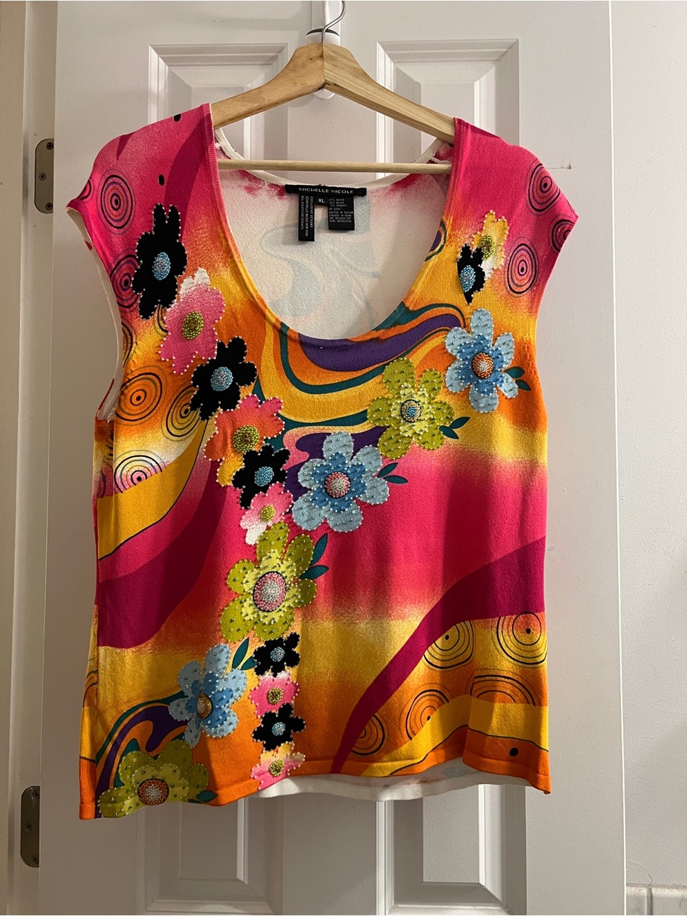 Y2K Michelle Nicole Bright Floral Scoop Neck Tank Blouse Rayon -XL